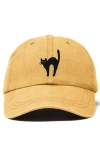 Dalix Black Cat Embroidered Casual Hat In Washed Gold