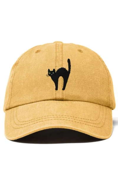 Dalix Black Cat Embroidered Casual Hat In Washed Gold