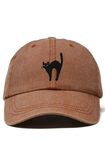 Dalix Black Cat Embroidered Casual Hat In Washed Orange