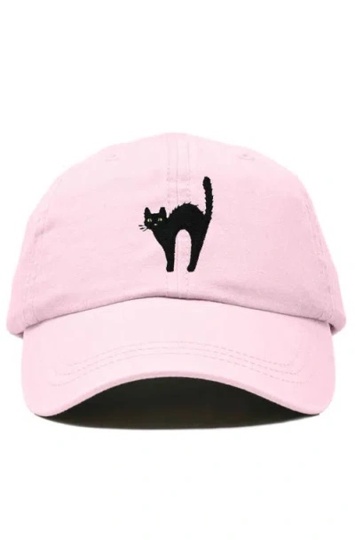 Dalix Black Cat Embroidered Casual Hat In Washed Pink