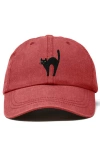 Dalix Black Cat Embroidered Casual Hat In Washed Red