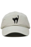 Dalix Black Cat Embroidered Casual Hat In Washed Stone White