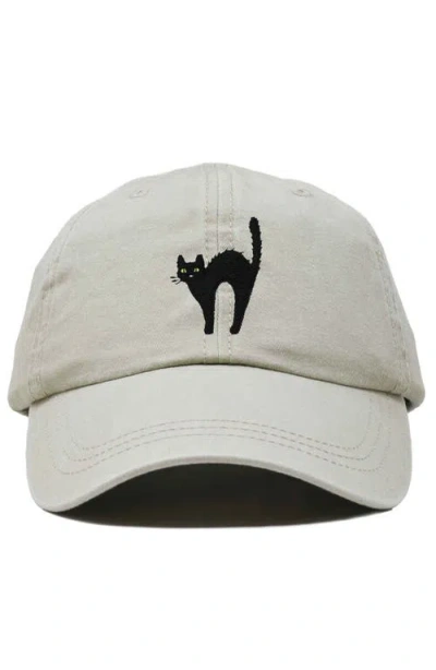 Dalix Black Cat Embroidered Casual Hat In Washed Stone White