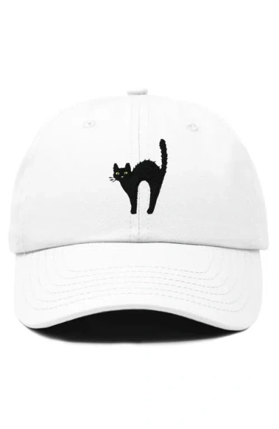 Dalix Black Cat Embroidered Casual Hat In White