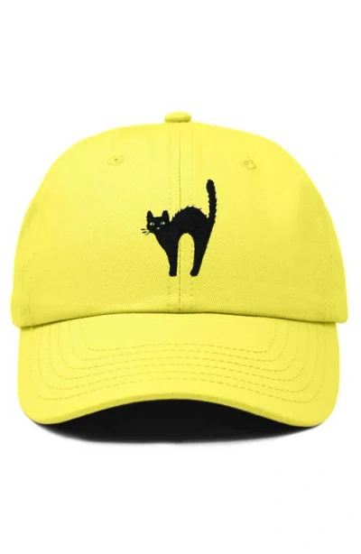 Dalix Black Cat Embroidered Casual Hat In Yellow
