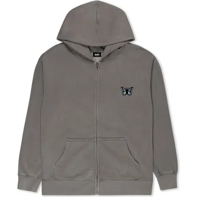 Dalix Butterfly Midweight Fleece Faded Zip Hooded Sweatshirt In Gray