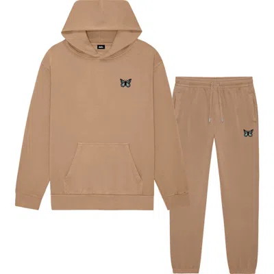 Dalix Butterfly Midweight Fleece Relaxed Sweatsuit In Brown