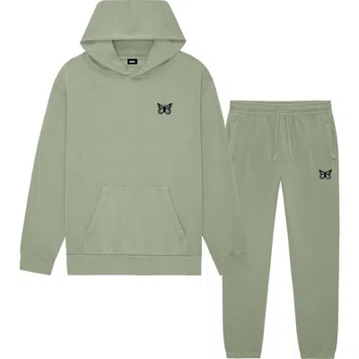 Dalix Butterfly Midweight Fleece Relaxed Sweatsuit In Green