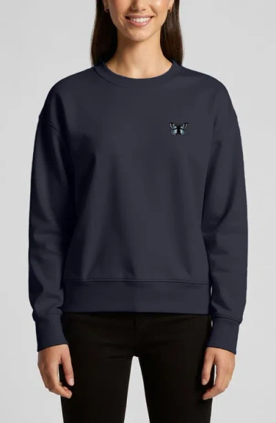 Dalix Butterfly Relaxed Fleece Crewneck Sweatshirt In Blue