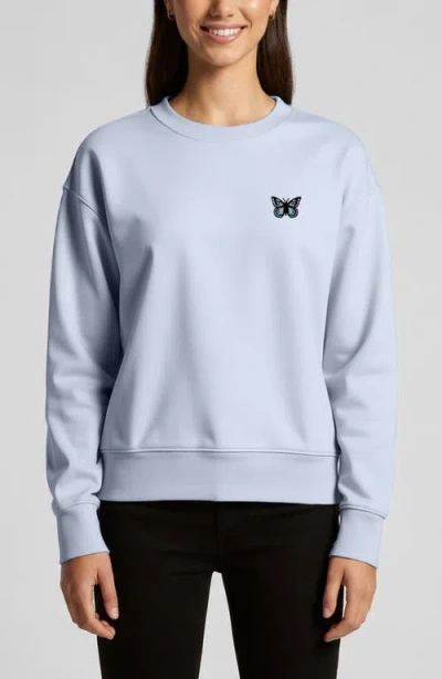 Dalix Butterfly Relaxed Fleece Crewneck Sweatshirt In Blue