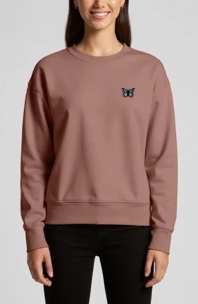 Dalix Butterfly Relaxed Fleece Crewneck Sweatshirt In Brown