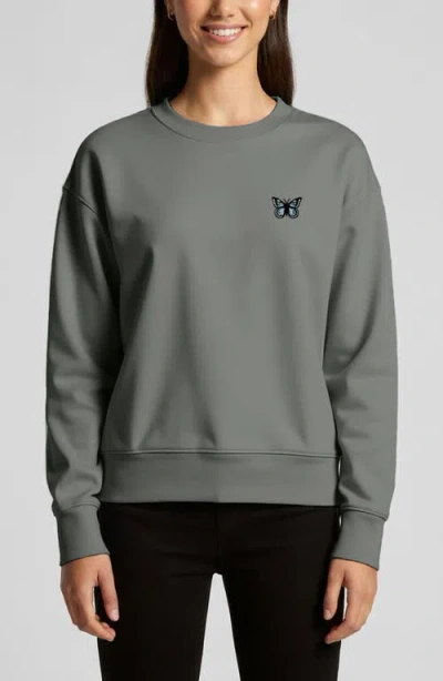 Dalix Butterfly Relaxed Fleece Crewneck Sweatshirt In Gray