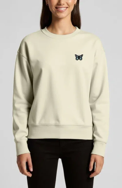 Dalix Butterfly Relaxed Fleece Crewneck Sweatshirt In Neutral