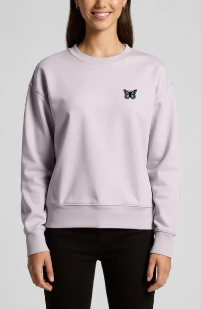 Dalix Butterfly Relaxed Fleece Crewneck Sweatshirt In Purple