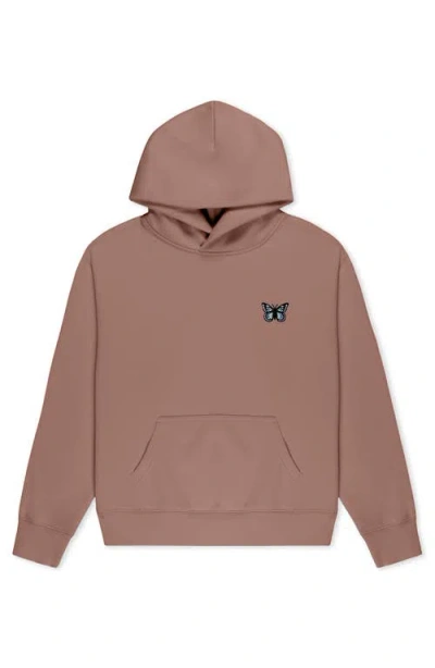 Dalix Butterfly Relaxed Midweight Fleece Pullover Hoodie In Brown