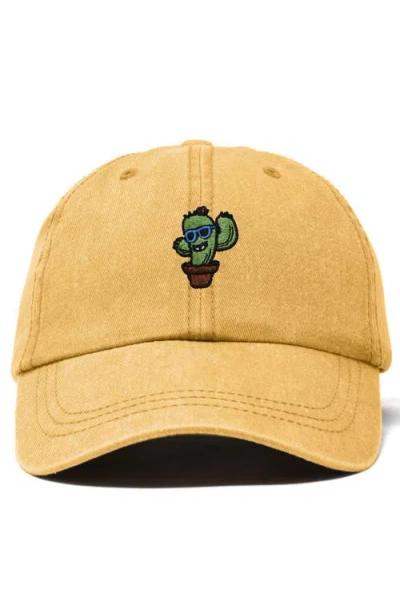 Dalix Cactus Embroidered Casual Cap In Washed Gold