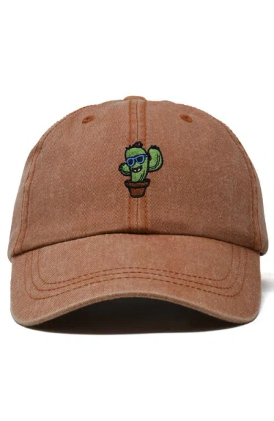 Dalix Cactus Embroidered Casual Cap In Washed Orange