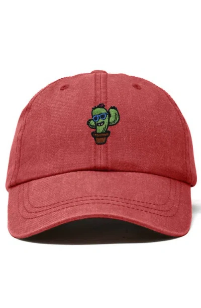 Dalix Cactus Embroidered Casual Cap In Washed Red
