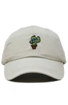 Dalix Cactus Embroidered Casual Cap In Washed Stone White