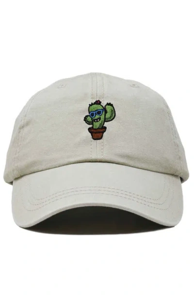 Dalix Cactus Embroidered Casual Cap In Washed Stone White