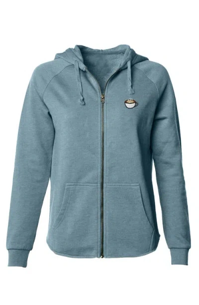 Dalix Cappuccino Zip Fleece Hoodie In Misty Blue