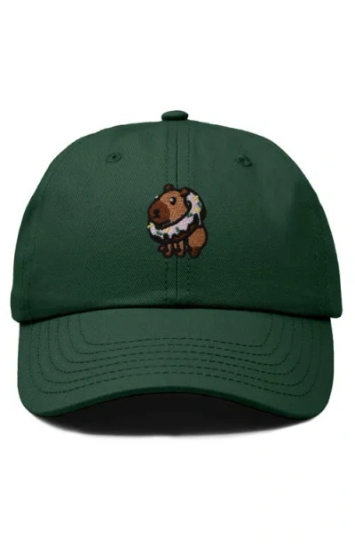 Dalix Capybara Donut Embroidered Cap In Dark Green