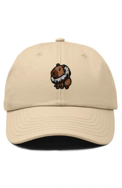 Dalix Capybara Donut Embroidered Cap In Khaki