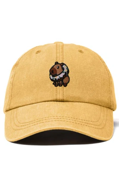 Dalix Capybara Donut Embroidered Cap In Washed Gold