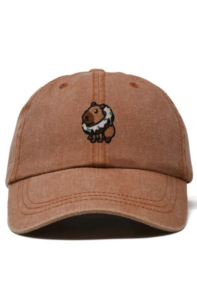 Dalix Capybara Donut Embroidered Cap In Washed Orange
