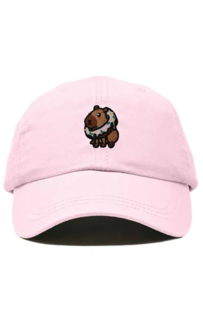 Dalix Capybara Donut Embroidered Cap In Washed Pink
