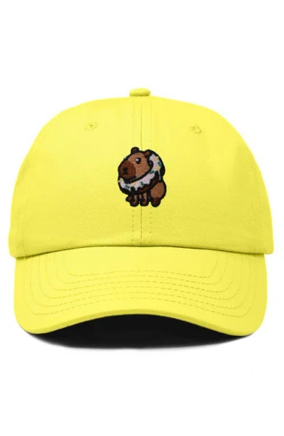 Dalix Capybara Donut Embroidered Cap In Yellow