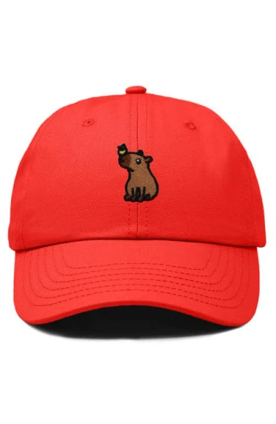 Dalix Capybara Embroidered Everyday Hat In Red