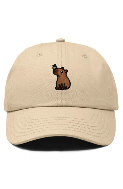 Dalix Capybara Embroidered Everyday Hat In Khaki