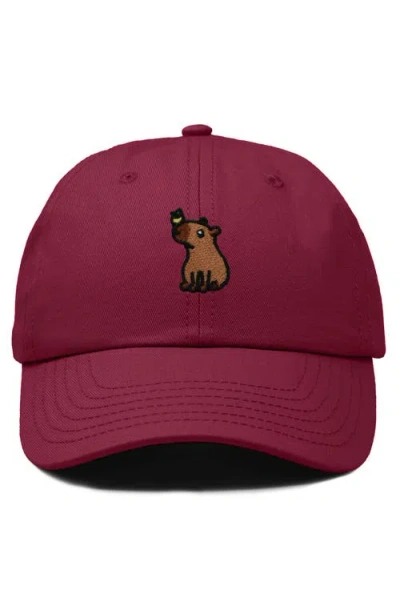 Dalix Capybara Embroidered Everyday Hat In Red