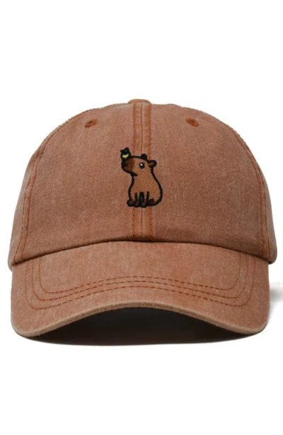 Dalix Capybara Embroidered Everyday Hat In Burgundy