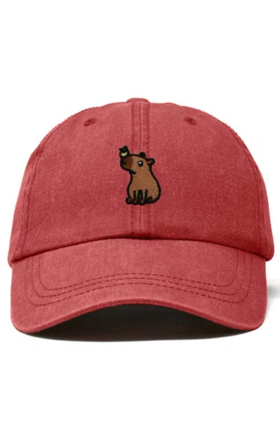 Dalix Capybara Embroidered Everyday Hat In Red