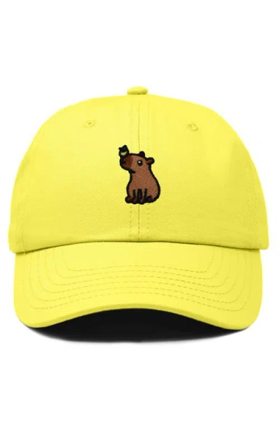 Dalix Capybara Embroidered Everyday Hat In Yellow