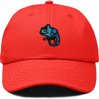 Dalix Chameleon Embroidered Dad Hat In Red