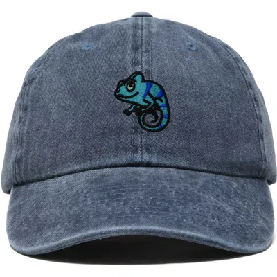 Dalix Chameleon Embroidered Dad Hat In Washed Navy Blue