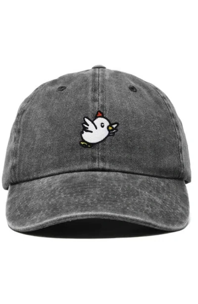 Dalix Chicken Embroidered Cotton Cap In Washed Black