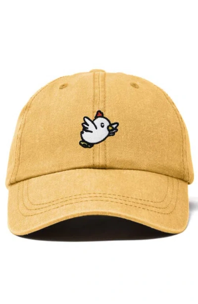 Dalix Chicken Embroidered Cotton Cap In Washed Gold