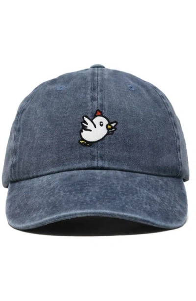 Dalix Chicken Embroidered Cotton Cap In Washed Navy Blue