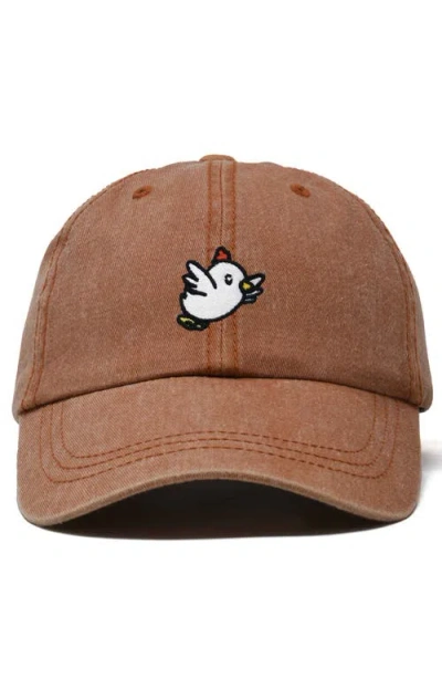 Dalix Chicken Embroidered Cotton Cap In Washed Orange