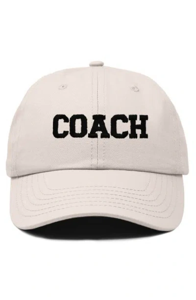Dalix Coach Embroidered Sports Dad Cap In Beige