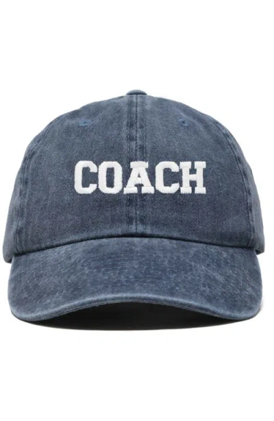 Dalix Coach Embroidered Sports Dad Cap In Washed Navy Blue