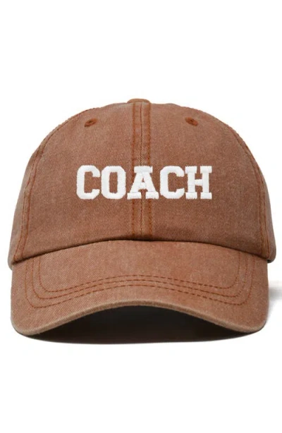 Dalix Coach Embroidered Sports Dad Cap In Washed Orange
