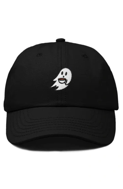 Dalix Coffee Ghost Embroidered Hat In Black