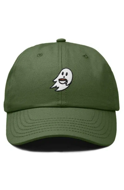 Dalix Coffee Ghost Embroidered Hat In Olive