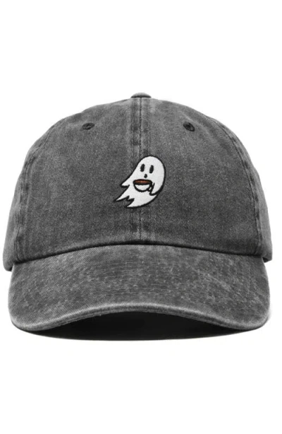 Dalix Coffee Ghost Embroidered Hat In Washed Black