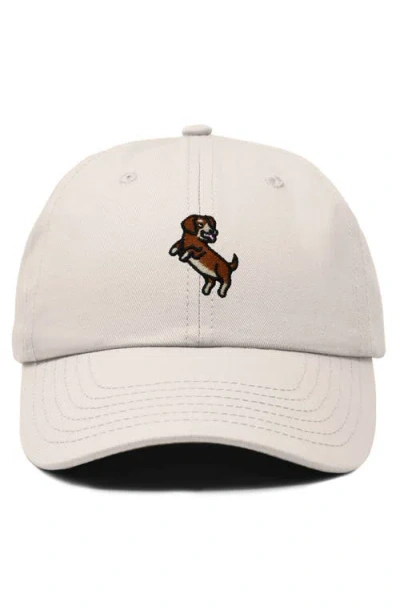 Dalix Dachshund Embroidered Dad Cap In Beige